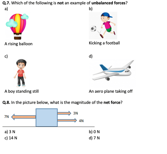 Balanced and unbalanced forces worksheet